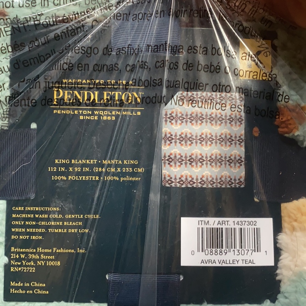 Pendleton King Size Blanket Sherpa Fleece Blue & Brown Multi Color NEW - Picture 7 of 8